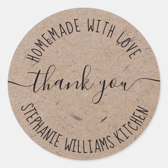 Sticker Rond Fait maison avec amour | Kraft Paper Merci Classic (Devant)