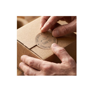 Sticker Rond Fait maison avec amour Merci en papier Kraft