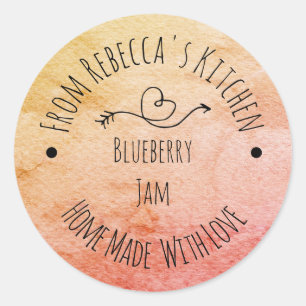 Sticker Rond Fait maison avec amour orange aquarelle Conservati