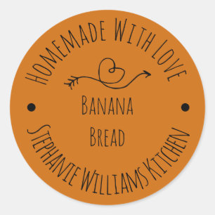 Sticker Rond Fait maison avec amour Orange Brûlé  Pâtisseries  