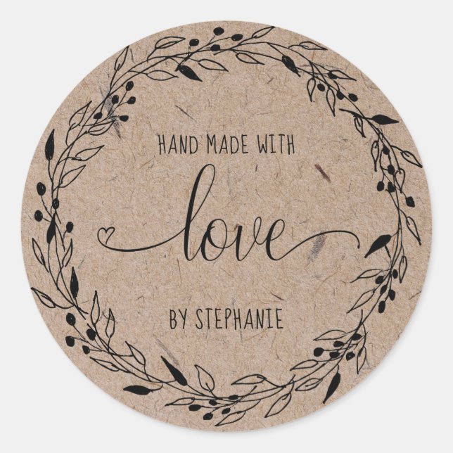 Sticker Rond Fait maison avec amour papier kraft typographique (Devant)