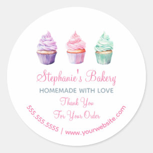 Sticker Rond Fait maison avec Amour  Pâtisserie Cup Cake  Merci