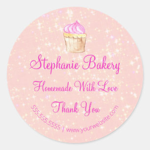 Sticker Rond Fait Maison avec Amour  Pâtisserie Cup Cake  Paill