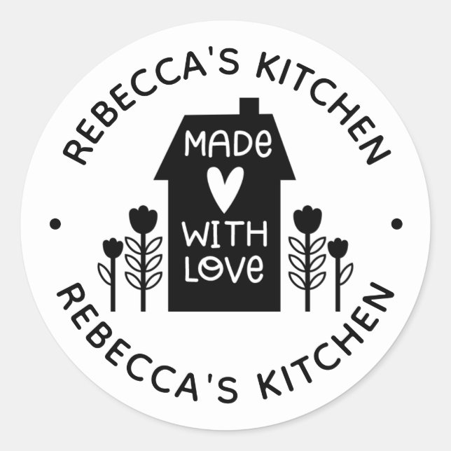 Sticker Rond Fait Maison Avec Amour Personnalisé (Devant)