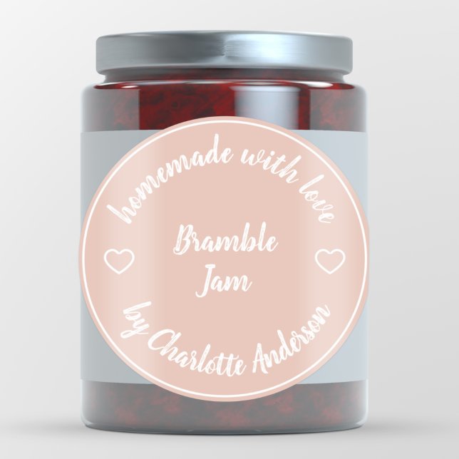 Sticker Rond Fait maison avec amour | Pink Heart Modern Jelly J (Créateur téléchargé)