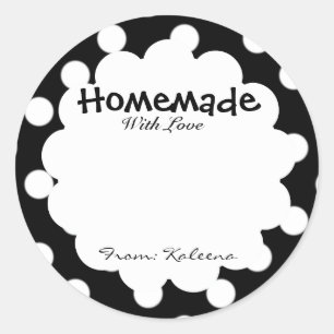 Sticker Rond Fait Maison Avec Amour Retro Polka Dot