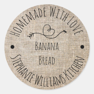 Sticker Rond Fait maison avec amour Rustique Burlap Produits