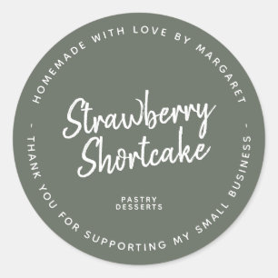 Sticker Rond Fait Maison Avec Amour Sage Sombre Vert