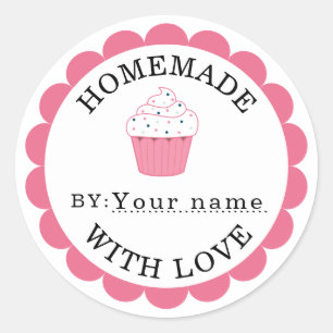 Sticker Rond Fait maison avec le cupcake rose amour