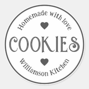 Sticker Rond Fait Maison Avec Love Cookies Vintage Coeur