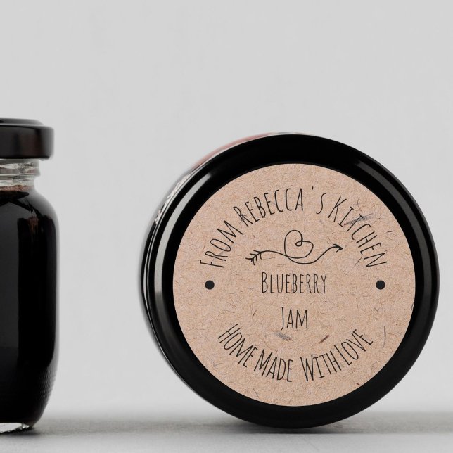 Sticker Rond Fait maison avec papier Kraft Love | Jam Canning É (Créateur téléchargé)