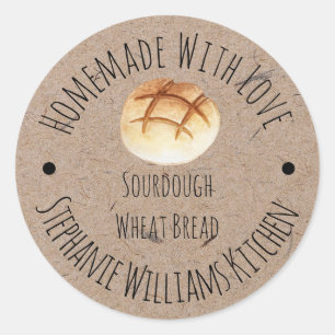 Sticker Rond Fait maison avec papier Kraft Love   Pain de pain