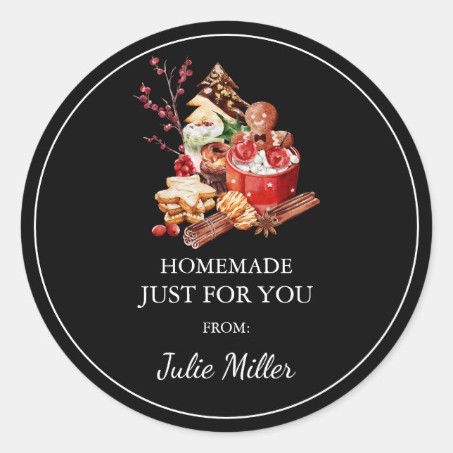 Sticker Rond Fait maison juste pour vous Noël gâteries étiquett (Devant)