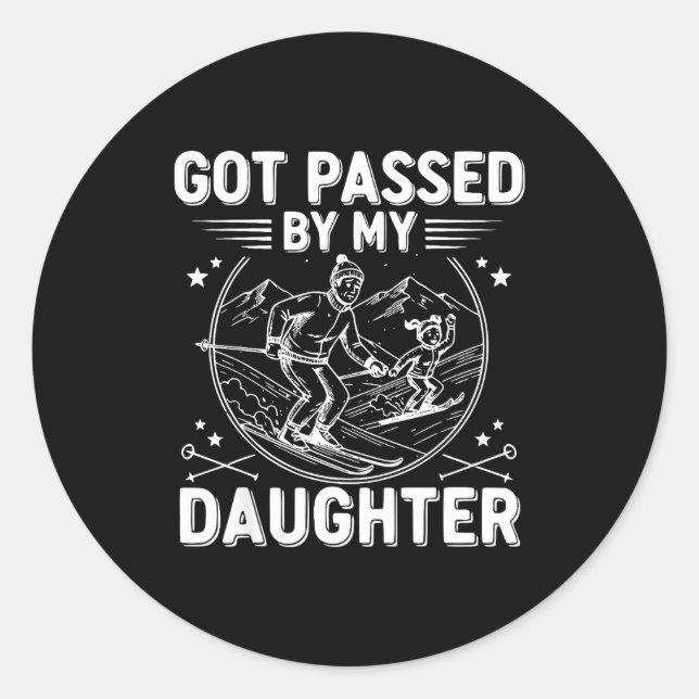 Sticker Rond Fait Tomber Par Ma Fille Drôle Ski _24  (Devant)