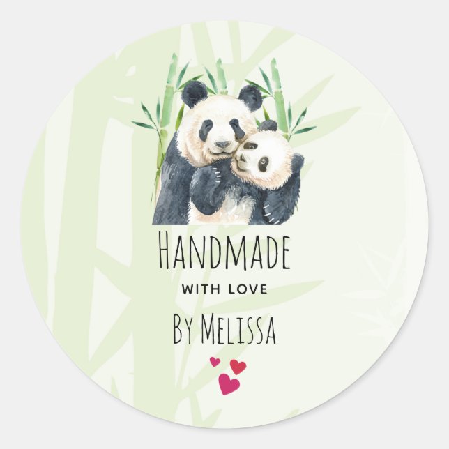 Sticker Rond Faite à la main avec amour mignonne Panda Ours Cud (Devant)