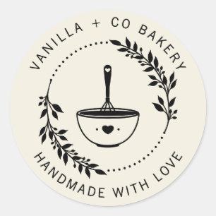 Sticker Rond Faite À La Main Moderne Avec Amour Whisk Bakery Co
