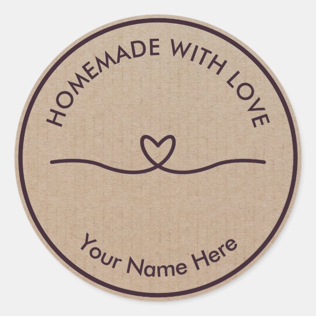 Sticker Rond Faite Maison Artisanale avec Amour Marron Kraft (Devant)