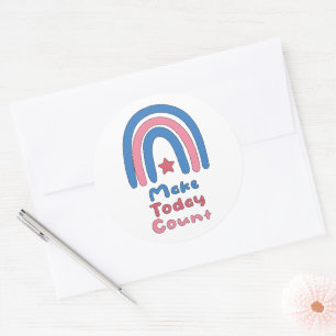 Sticker Rond Faites compter aujourd'hui le boho rose et bleu ar