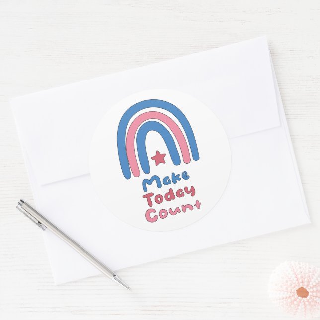 Sticker Rond Faites compter aujourd'hui le boho rose et bleu ar (Enveloppe)