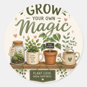 Sticker Rond Faites Pousser Votre Propre Magie Plante d'Esthé