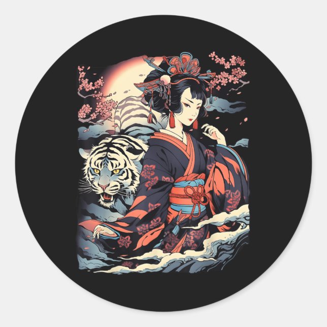 Sticker Rond Faites Une Déclaration Avec Ce Grave Geisha Et Tig (Devant)