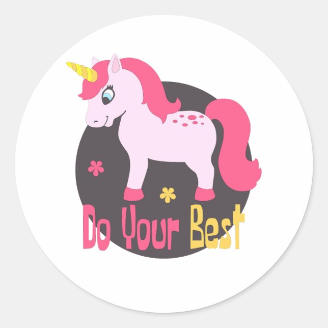 Sticker Rond Faites Votre Meilleur Kawaii Cute Rose Unicorn Col (Devant)