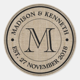 Sticker Rond Faites votre propre Burlap Retro Logo Monogramme