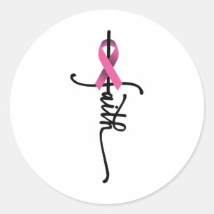 Sticker Rond Faith Cross Guerrier Survivant Pink Ribbon Breast 