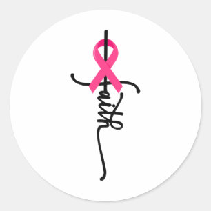 Sticker Rond Faith Cross Guerrier Survivant Pink Ribbon Breast 
