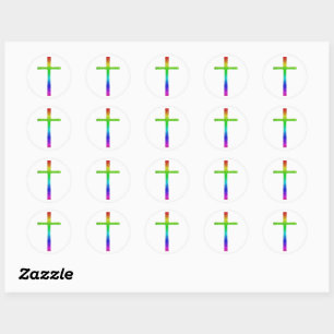 Sticker Rond Faith Cross Rainbow