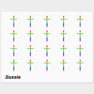 Sticker Rond Faith Cross Rainbow