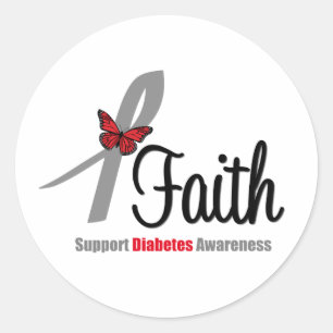 Sticker Rond Faith Diabetes Sensibilisation Papillon Ruban