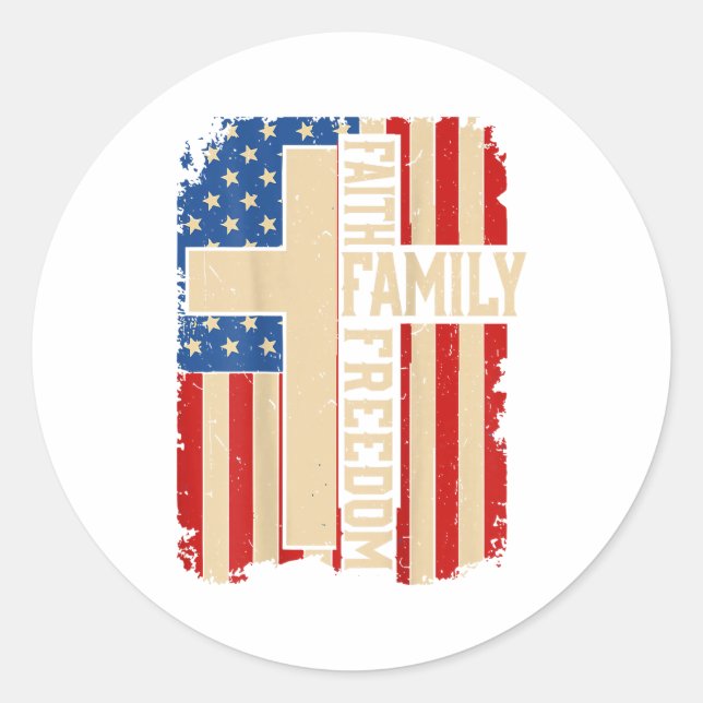 Sticker Rond Faith Family Dom God Country Patriotic Christian O (Devant)