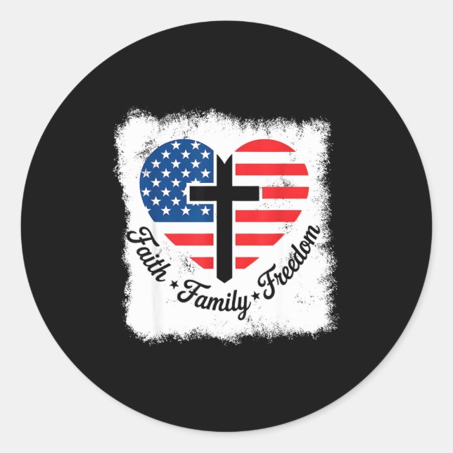 Sticker Rond Faith Family Dom Usa Flag Cross Heart Patriotic Am (Devant)