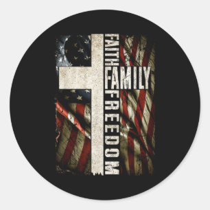 Sticker Rond Faith Family Dom - Vintage Usa Chrétien Patriotiqu