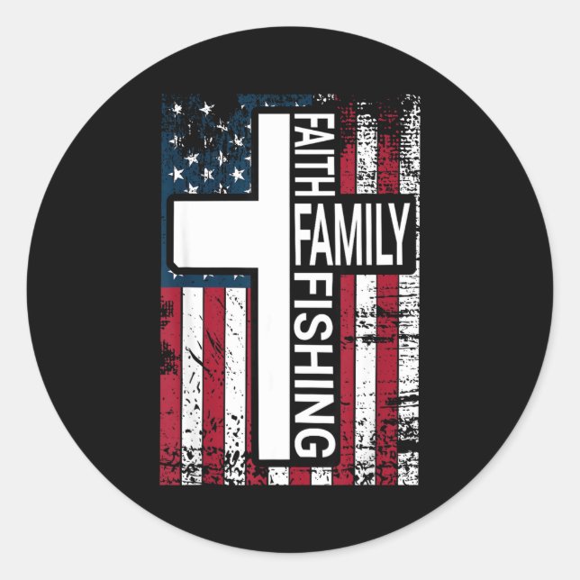 Sticker Rond Faith Family Fishing Christian Proud Father Fisher (Devant)