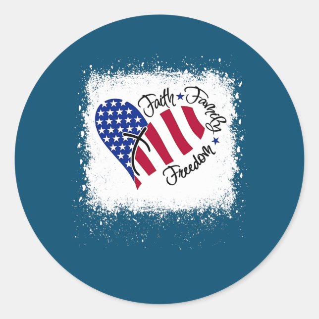 Sticker Rond Faith Family Freedom Patriotic 4th of July (Devant)