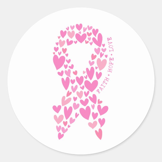 Sticker Rond Faith Hope Breast Cancer Pink Ribbon Awareness (Devant)