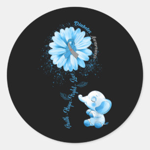 Sticker Rond Faith Hope Fight Love Elephant Type 1 Diabète Awa