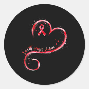 Sticker Rond Faith Hope Love Burgundy Ribbon Cerveau Aneurysm A