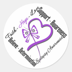 Sticker Rond Faith Hope Love Butterfly - Epilepsy Awareness