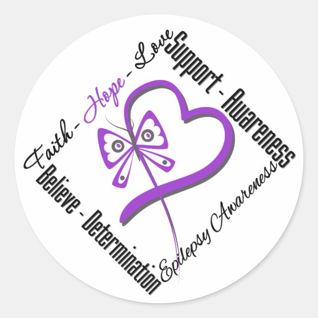 Sticker Rond Faith Hope Love Butterfly - Epilepsy Awareness (Devant)