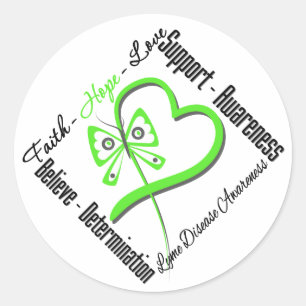 Sticker Rond Faith Hope Love Butterfly - Maladie de Lyme