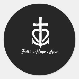 Sticker Rond Faith Hope Love Cross Ancre Coeur Jésus