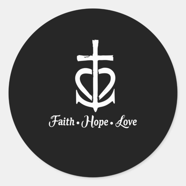 Sticker Rond Faith Hope Love Cross Ancre Coeur Jésus (Devant)