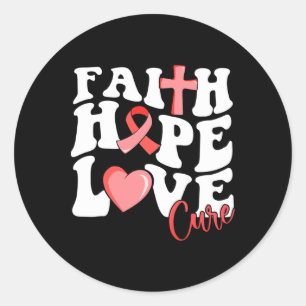 Sticker Rond Faith Hope Love Cure Burgundy Ribbon Cellule de dr