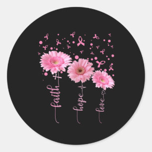 Sticker Rond Faith Hope Love Daisy Pink Ribbon Cancer du sein A