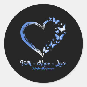Sticker Rond Faith Hope Love Diabetes Sensibilisation Papillon 