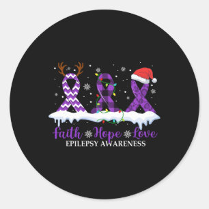 Sticker Rond Faith Hope Love Epilepsy Awareness Christmas Ribbo