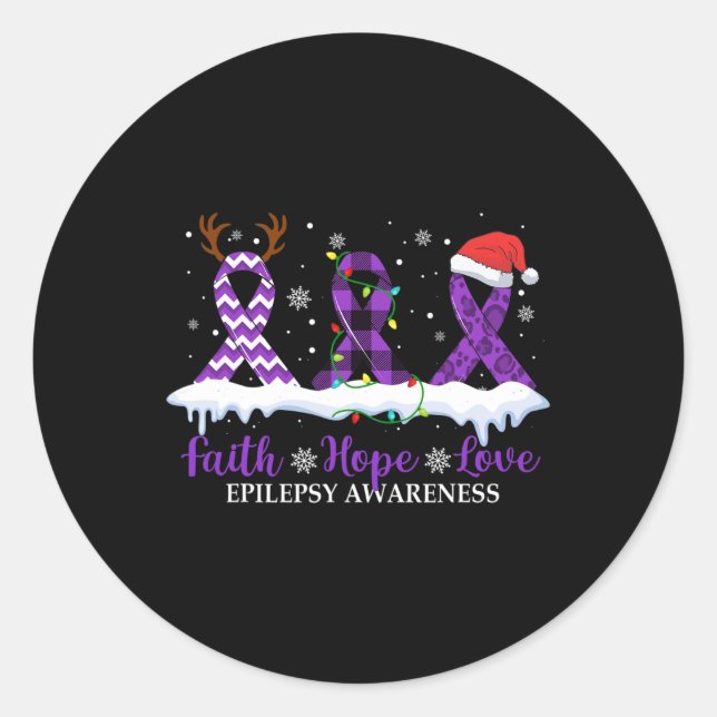 Sticker Rond Faith Hope Love Epilepsy Awareness Christmas Ribbo (Devant)